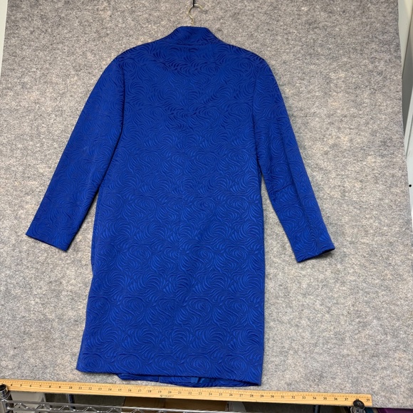 Ossie Clark London Blue Jacquard Longline Coat Textured Button Front Size 10 - Picture 11 of 12